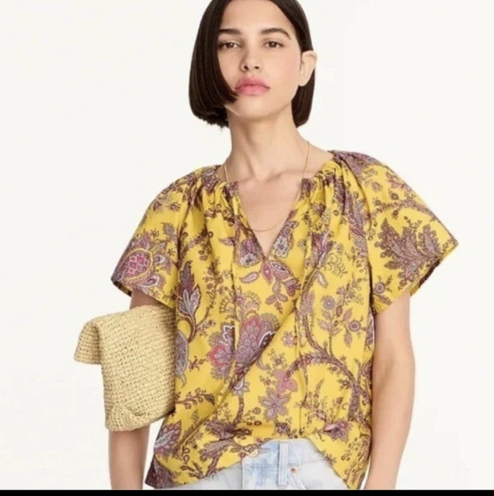 J Crew Ratti Collection - Golden Paisley Blouse Size XXS